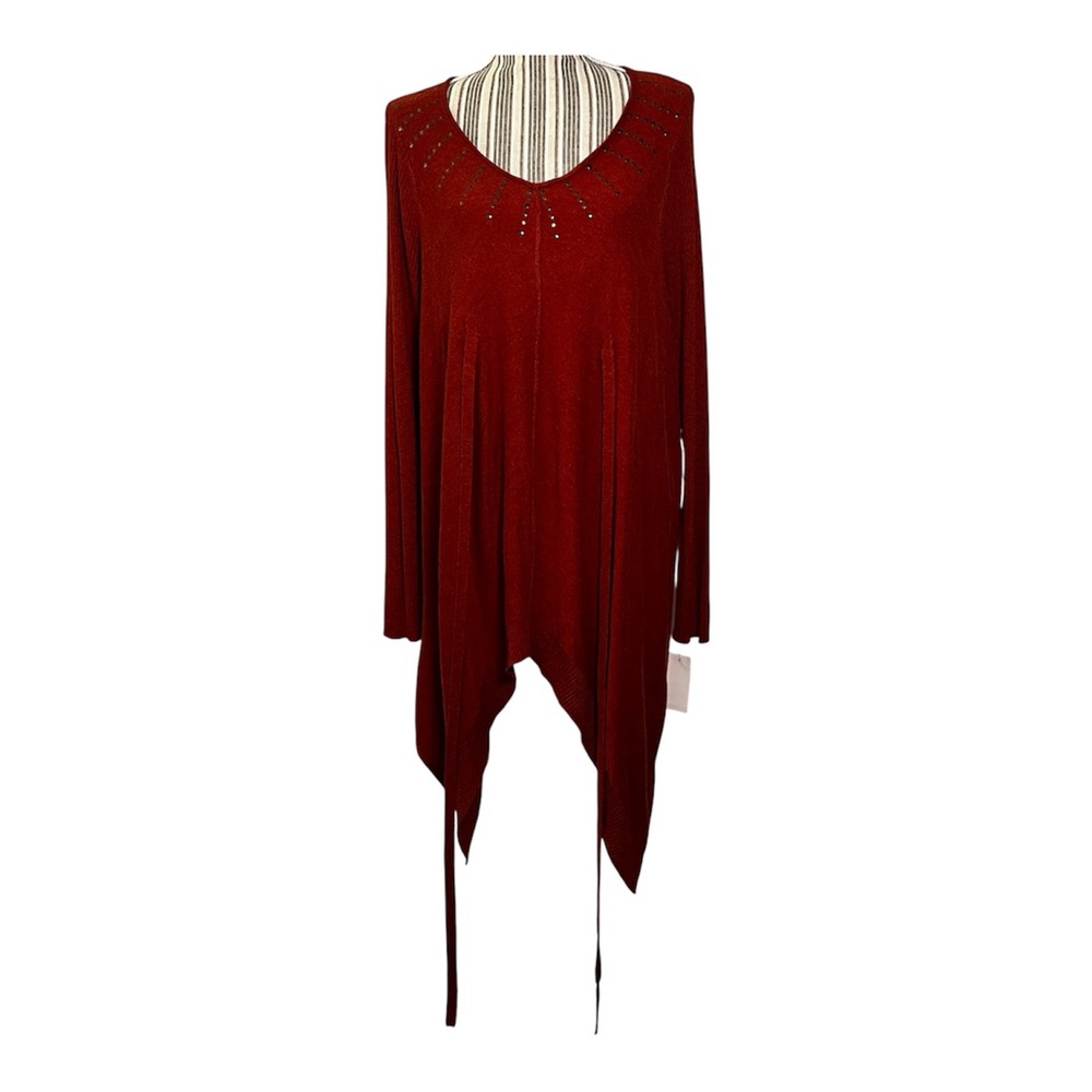 One World Boho Studded Tunic Top Long Sleeve Handkerchief Hem Sz XL $68 NWT